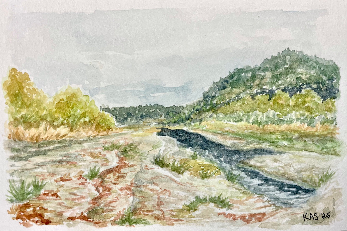 San Gabriel Riverbank at Tejas Park | Original Watercolor Landscape Art - 4x6"